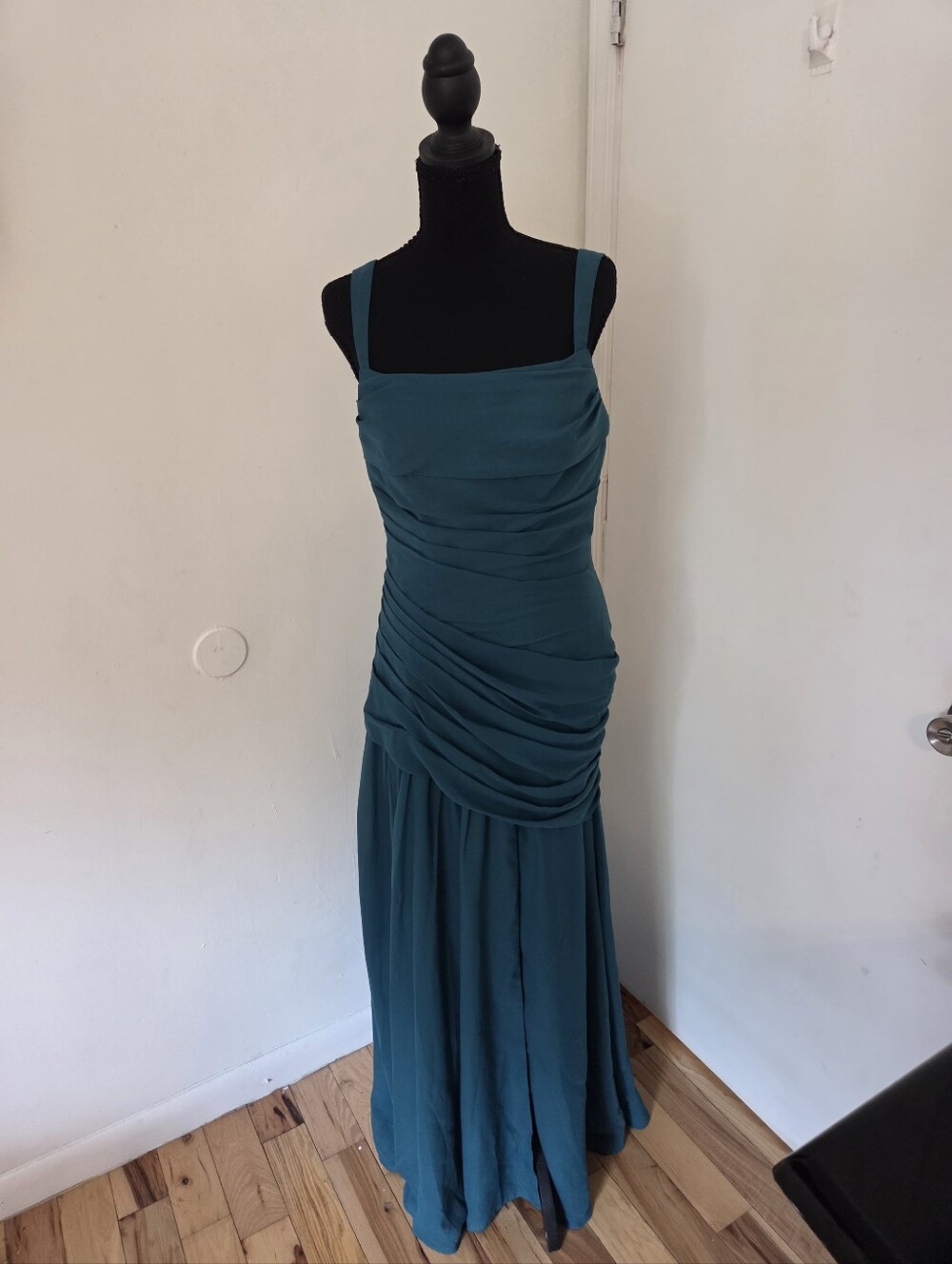 Teal Ruched Evening Dress - Designer Style